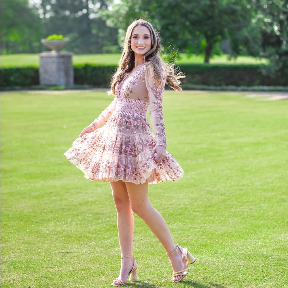 pink floral long dress Faviana 11263 Beaded Formal Prom Model:Briege Low Iron If Needed Velvet Colors:Burgundy 710 The Great Dress Debate: